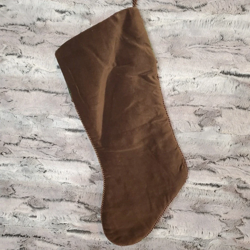 Prima Creations Beaded Floral Christmas Stocking Brown Green Velvet 17‎ Inch